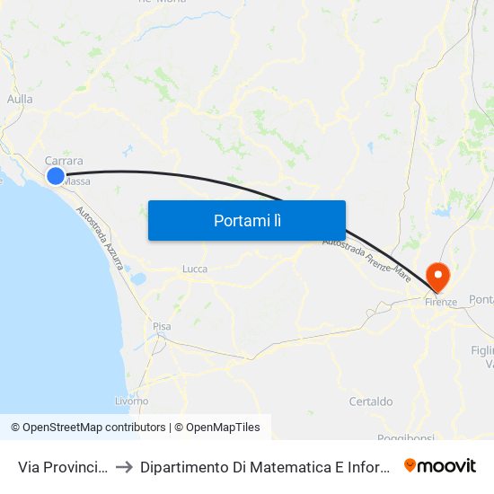 Via Provinciale Villa to Dipartimento Di Matematica E Informatica ""Ulisse Dini"" map