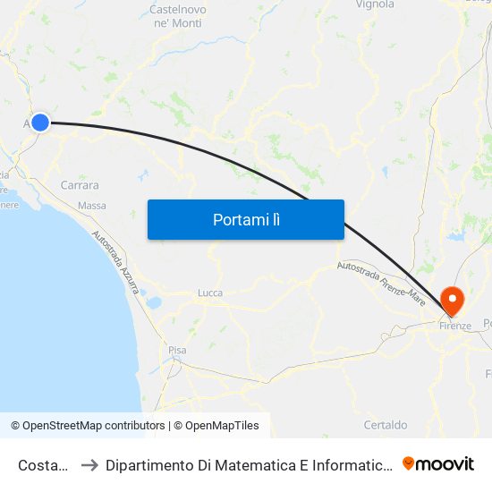 Costamala to Dipartimento Di Matematica E Informatica ""Ulisse Dini"" map