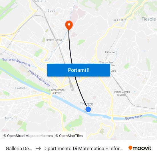 Galleria Degli Uffizi to Dipartimento Di Matematica E Informatica ""Ulisse Dini"" map