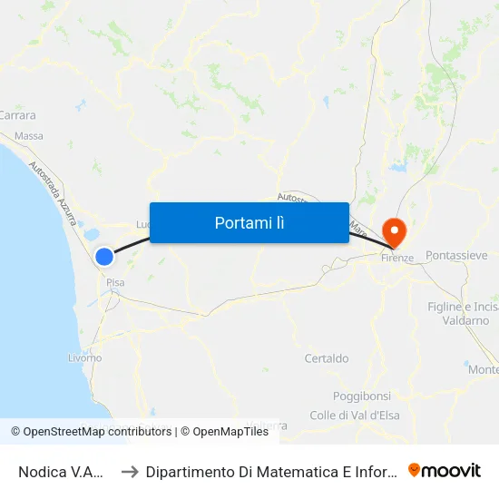 Nodica V.Amedeo 32 to Dipartimento Di Matematica E Informatica ""Ulisse Dini"" map
