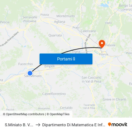Strozzi 1 to Dipartimento Di Matematica E Informatica "Ulisse Dini" map