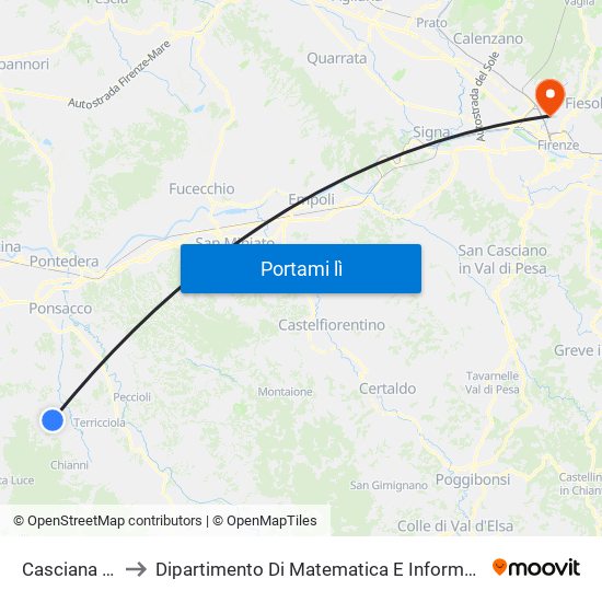 Casciana Terme to Dipartimento Di Matematica E Informatica ""Ulisse Dini"" map