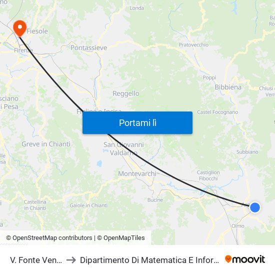 V. Fonte Veneziana 8 to Dipartimento Di Matematica E Informatica ""Ulisse Dini"" map