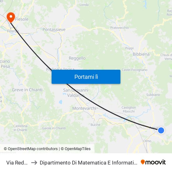 Via Redi 110 to Dipartimento Di Matematica E Informatica ""Ulisse Dini"" map