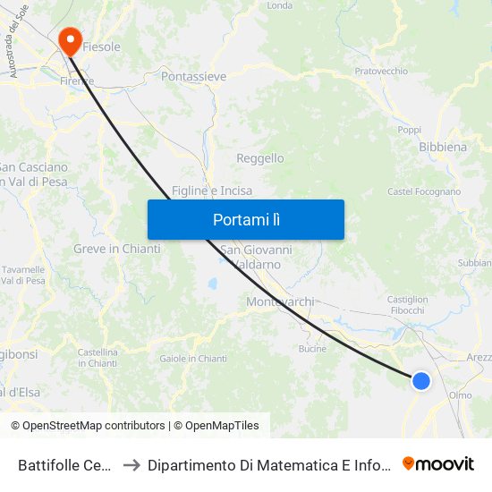 Battifolle Centro Nc. 9 to Dipartimento Di Matematica E Informatica ""Ulisse Dini"" map