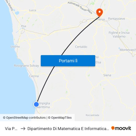 Via Parini to Dipartimento Di Matematica E Informatica ""Ulisse Dini"" map