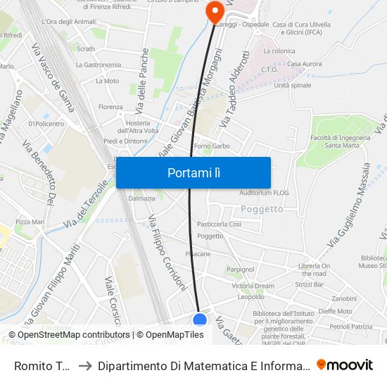 Romito Tanucci to Dipartimento Di Matematica E Informatica ""Ulisse Dini"" map