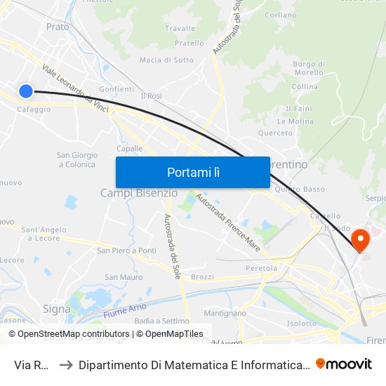 Via Roma to Dipartimento Di Matematica E Informatica ""Ulisse Dini"" map