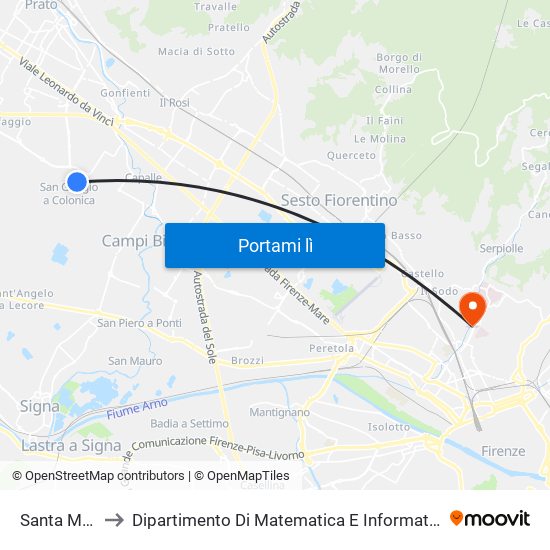 Santa Maria 3 to Dipartimento Di Matematica E Informatica ""Ulisse Dini"" map