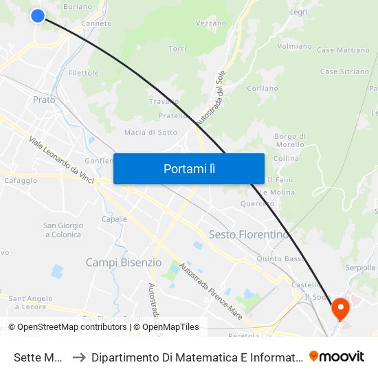 Sette Marzo 7 to Dipartimento Di Matematica E Informatica ""Ulisse Dini"" map