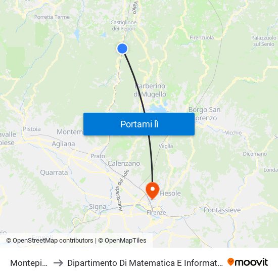 Montepiano 2 to Dipartimento Di Matematica E Informatica ""Ulisse Dini"" map