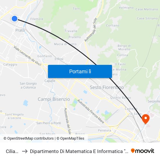 Ciliani 5 to Dipartimento Di Matematica E Informatica ""Ulisse Dini"" map