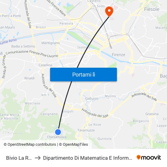 Bivio La Romola to Dipartimento Di Matematica E Informatica ""Ulisse Dini"" map