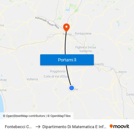 Fontebecci Chiantibanca to Dipartimento Di Matematica E Informatica ""Ulisse Dini"" map