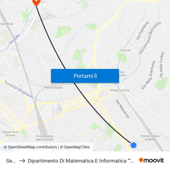 Segni to Dipartimento Di Matematica E Informatica ""Ulisse Dini"" map