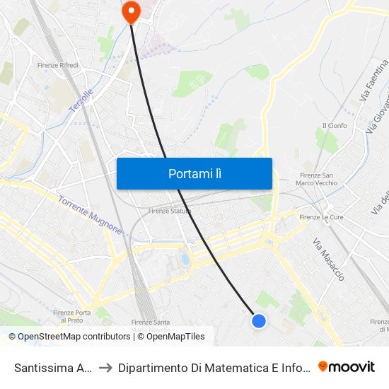 Santissima Annunziata to Dipartimento Di Matematica E Informatica ""Ulisse Dini"" map