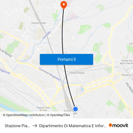 Stazione Piazza Adua to Dipartimento Di Matematica E Informatica ""Ulisse Dini"" map