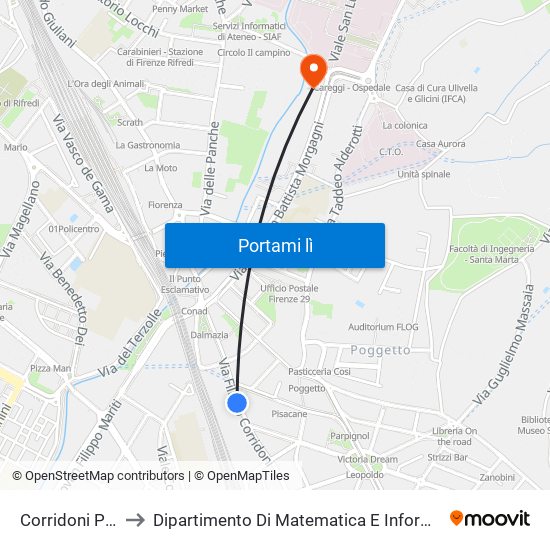 Corridoni Pisacane to Dipartimento Di Matematica E Informatica ""Ulisse Dini"" map