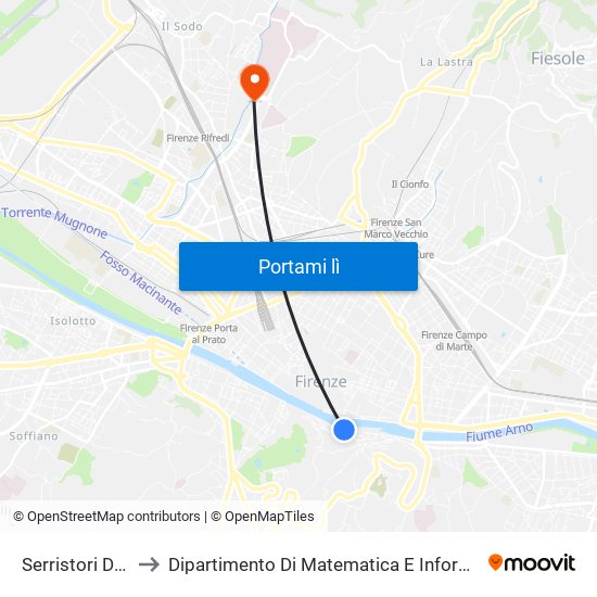 Serristori Demidoff to Dipartimento Di Matematica E Informatica ""Ulisse Dini"" map