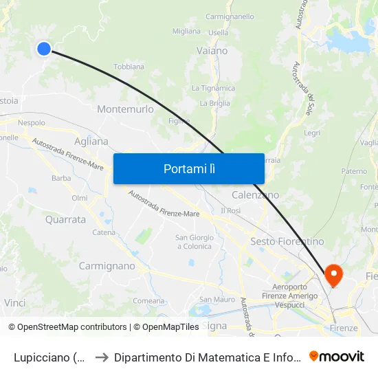 Lupicciano (Pelago/R) to Dipartimento Di Matematica E Informatica ""Ulisse Dini"" map