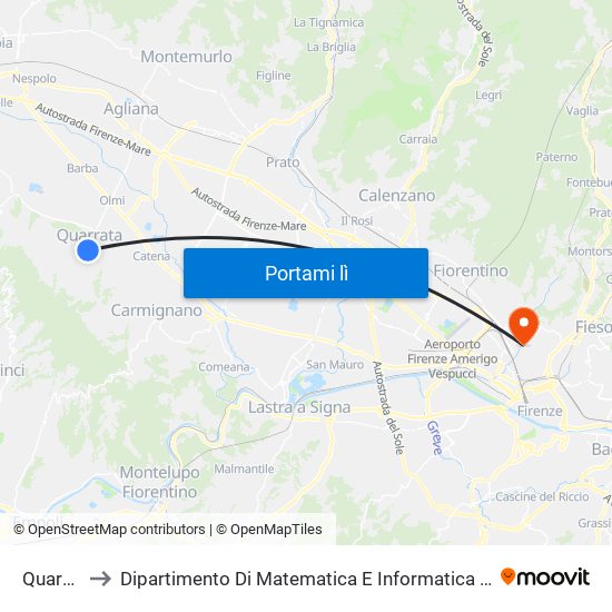 Quarrata to Dipartimento Di Matematica E Informatica ""Ulisse Dini"" map