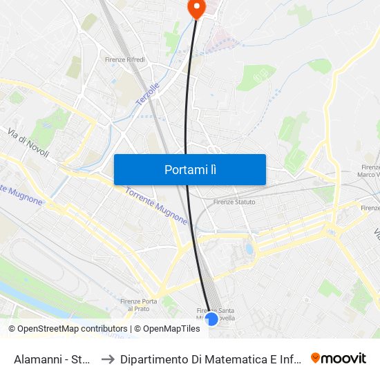 Alamanni - Stazione Smn to Dipartimento Di Matematica E Informatica ""Ulisse Dini"" map