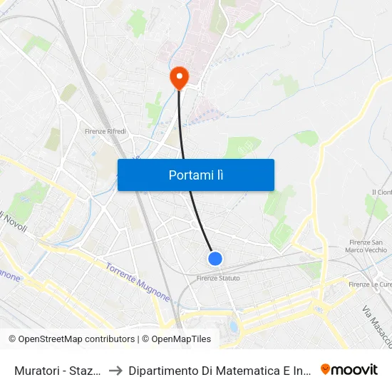 Muratori - Stazione Statuto to Dipartimento Di Matematica E Informatica ""Ulisse Dini"" map