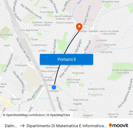 Dalmazia to Dipartimento Di Matematica E Informatica ""Ulisse Dini"" map