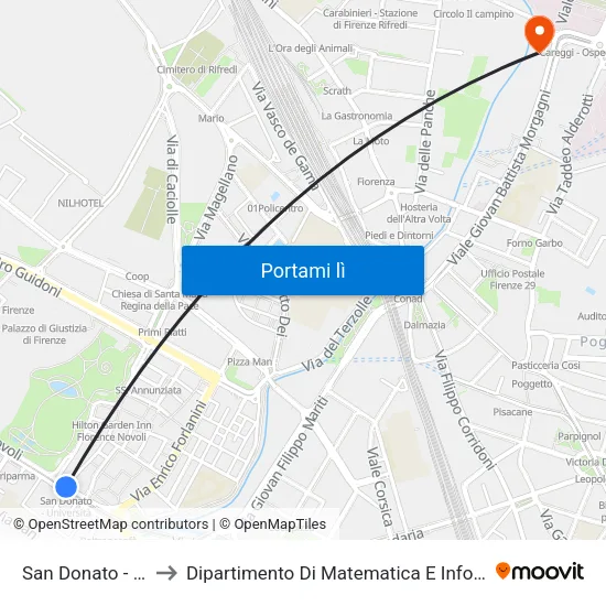 San Donato - Università to Dipartimento Di Matematica E Informatica ""Ulisse Dini"" map
