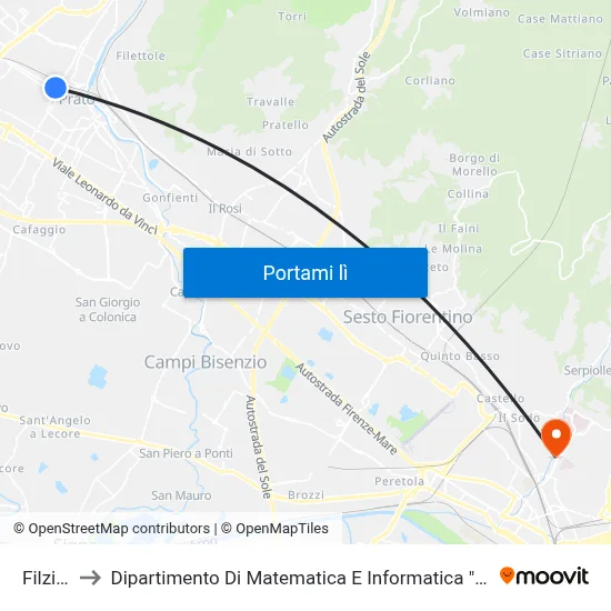 Filzi 10 to Dipartimento Di Matematica E Informatica "Ulisse Dini" map