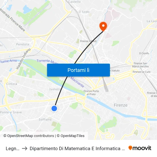 Legnaia to Dipartimento Di Matematica E Informatica "Ulisse Dini" map