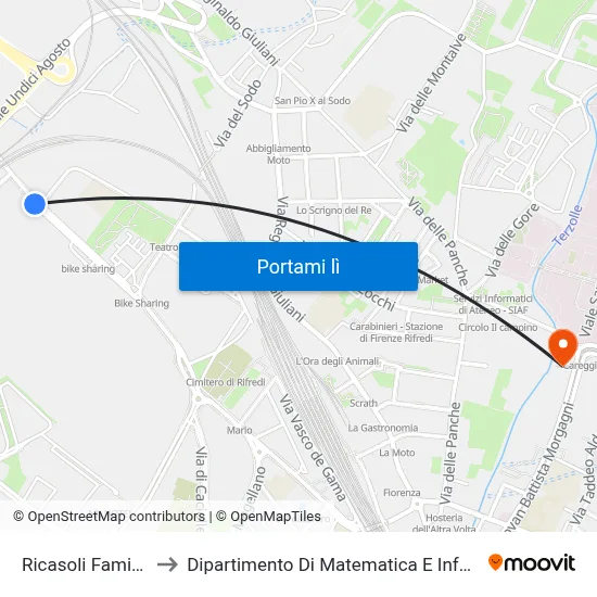 Ricasoli Famiglia Benini to Dipartimento Di Matematica E Informatica "Ulisse Dini" map