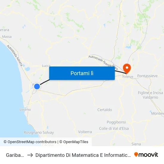Garibaldi 1 to Dipartimento Di Matematica E Informatica "Ulisse Dini" map