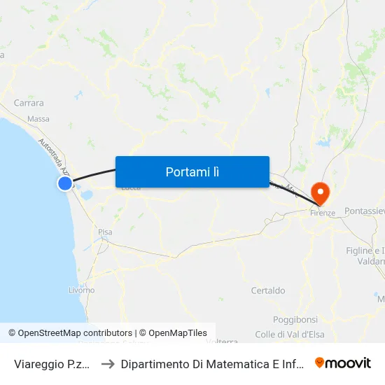 Viareggio P.za D'Azeglio to Dipartimento Di Matematica E Informatica "Ulisse Dini" map