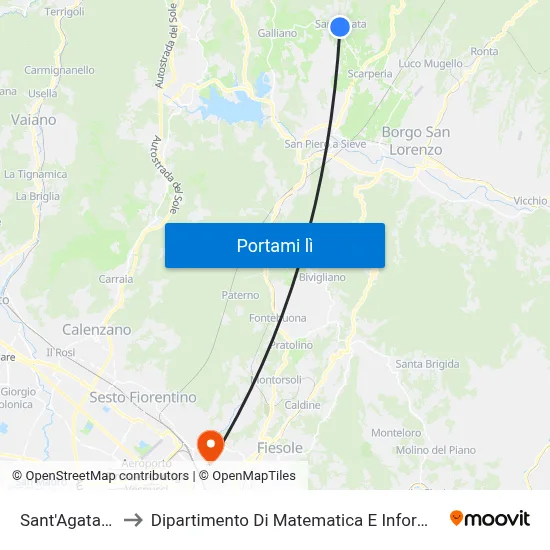 Sant'Agata Centro to Dipartimento Di Matematica E Informatica "Ulisse Dini" map