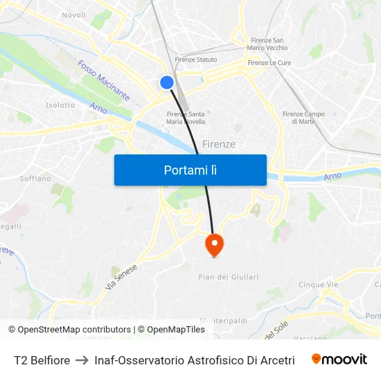 T2 Belfiore to Inaf-Osservatorio Astrofisico Di Arcetri map