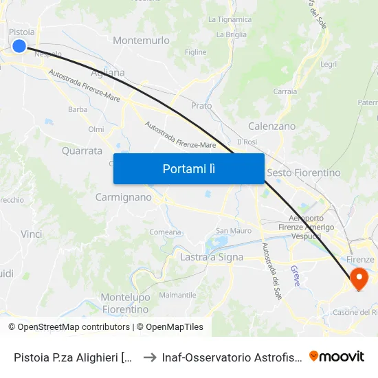 Pistoia P.za Alighieri [Stazione Fs] to Inaf-Osservatorio Astrofisico Di Arcetri map