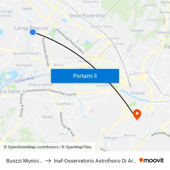 Buozzi Municipio to Inaf-Osservatorio Astrofisico Di Arcetri map