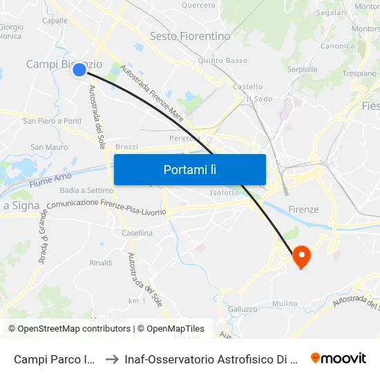 Campi Parco Iqbal to Inaf-Osservatorio Astrofisico Di Arcetri map