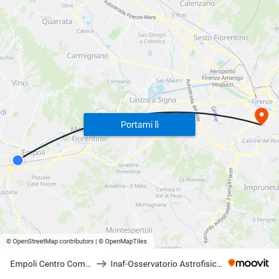 Empoli Centro Commerciale to Inaf-Osservatorio Astrofisico Di Arcetri map