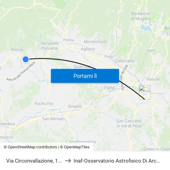 Via Circonvallazione, 118 to Inaf-Osservatorio Astrofisico Di Arcetri map