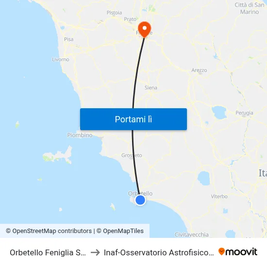 Orbetello Feniglia Spiaggia to Inaf-Osservatorio Astrofisico Di Arcetri map