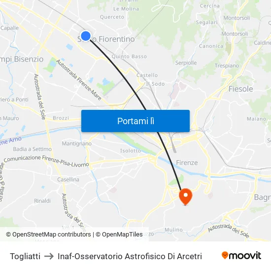 Togliatti to Inaf-Osservatorio Astrofisico Di Arcetri map