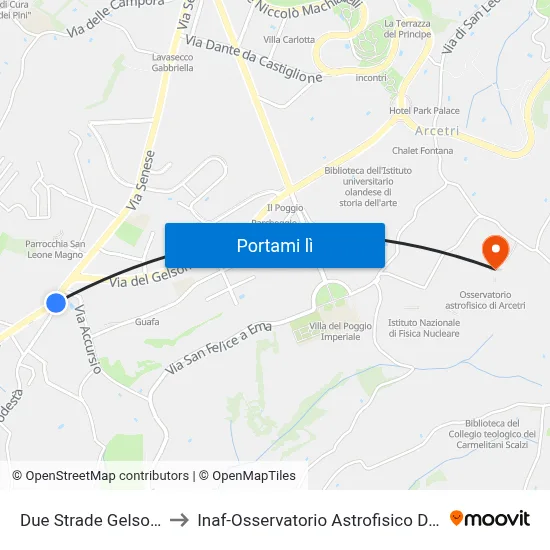 Due Strade Gelsomino to Inaf-Osservatorio Astrofisico Di Arcetri map