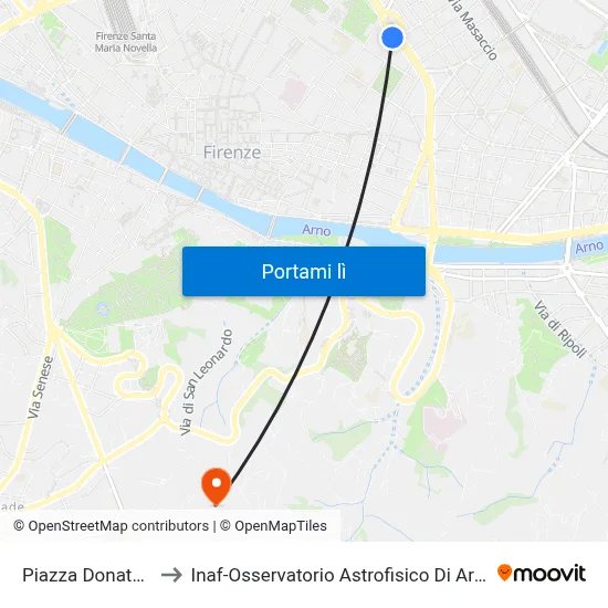Piazza Donatello to Inaf-Osservatorio Astrofisico Di Arcetri map