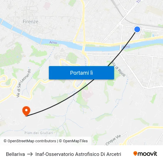 Bellariva to Inaf-Osservatorio Astrofisico Di Arcetri map