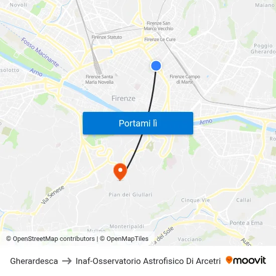 Gherardesca to Inaf-Osservatorio Astrofisico Di Arcetri map