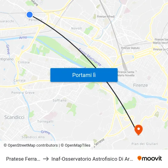 Pratese Ferrarin to Inaf-Osservatorio Astrofisico Di Arcetri map