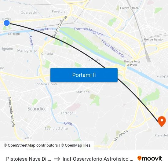Pistoiese Nave Di Brozzi to Inaf-Osservatorio Astrofisico Di Arcetri map