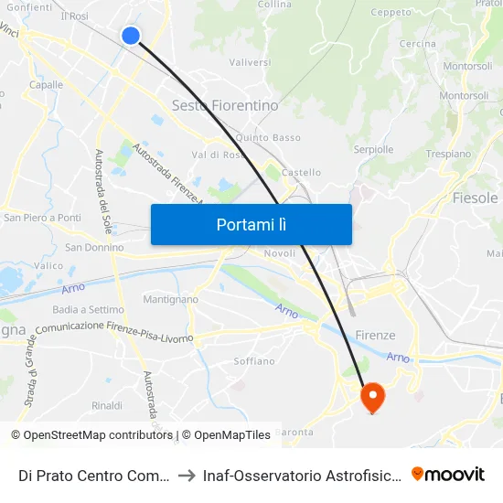 Di Prato Centro Commerciale to Inaf-Osservatorio Astrofisico Di Arcetri map